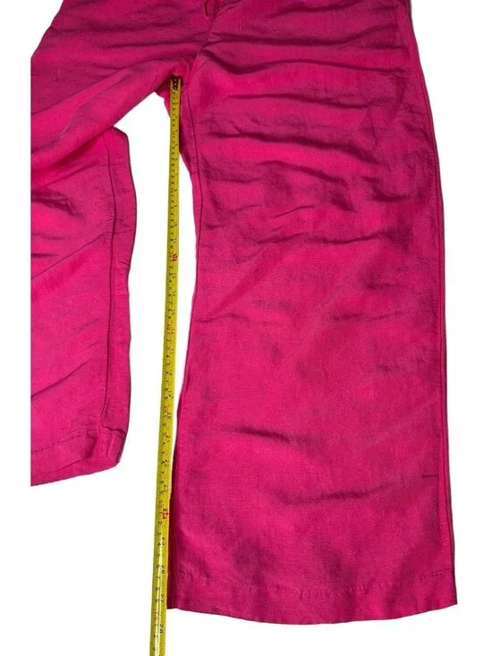 H&M Women’s Pink Linen Blend Wide Leg Pants XL Drawstring Waist Casual Summer - Picture 6 of 9